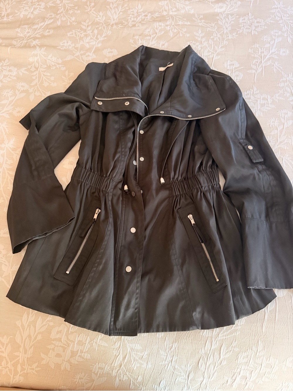 Cache Black Drawstring-Waist Utility Jacket